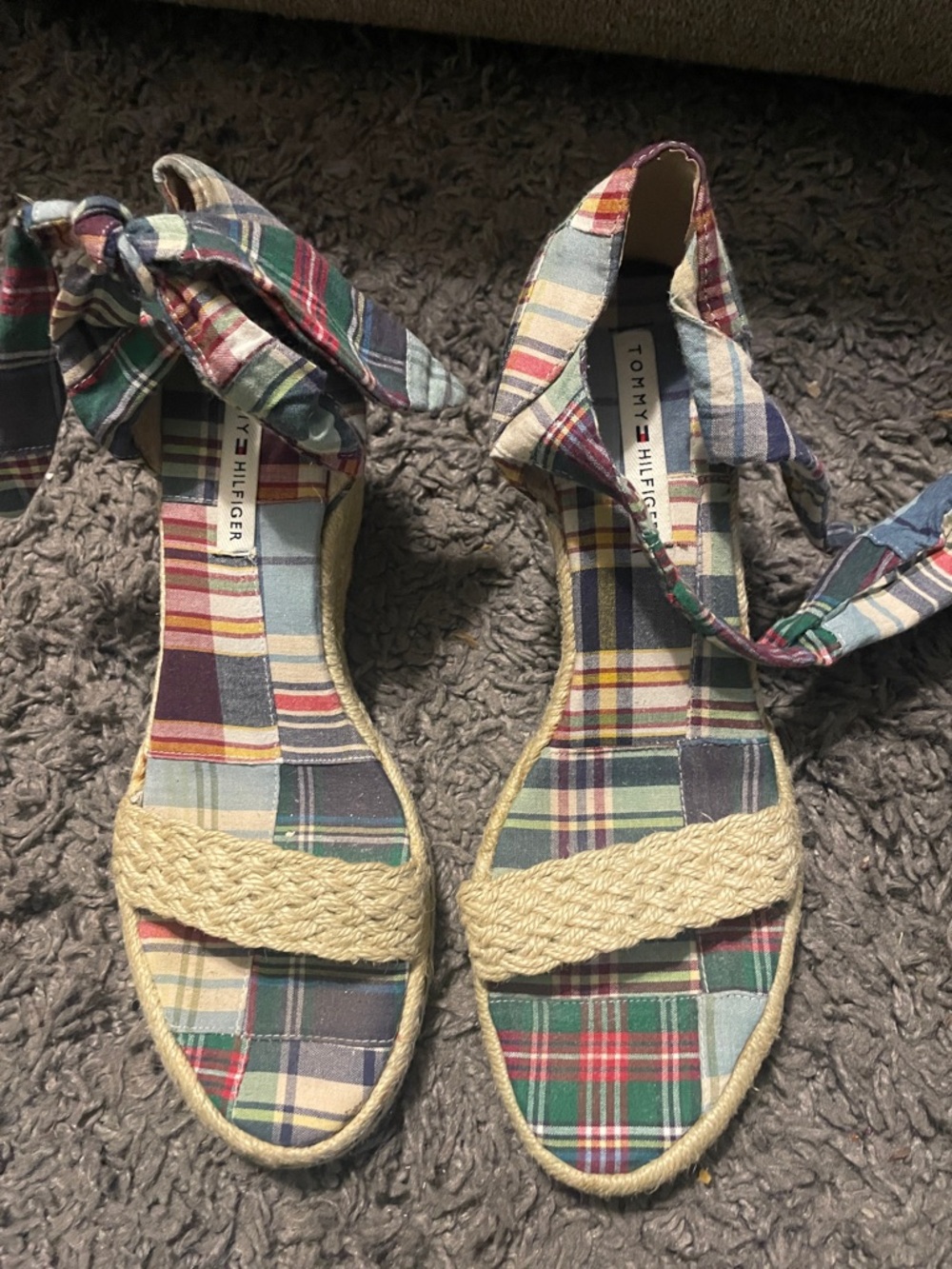 Tommy Hilfiger strappy Plaid Espadrille Sandals in Multi-Color